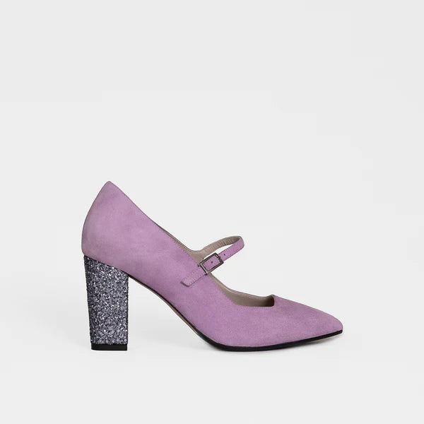 purple Lana shoe with glitter heel from roccamore